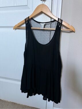Forever 21 Black Sheer Mesh Peplum Top Size S